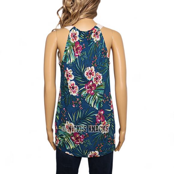 Tropical Floral Knit Tank Top Scoop Neck Lightweight Sleeveless Blouse Size S - Picture 5 of 9